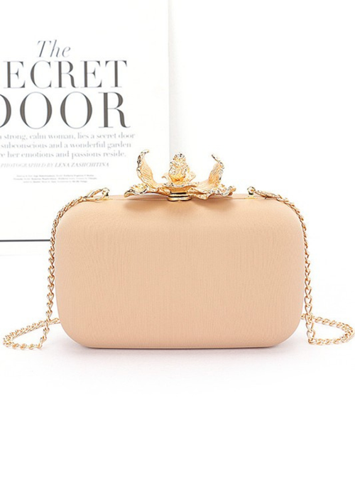 Pearl Flower Clasp Satin Box Clutch Bag