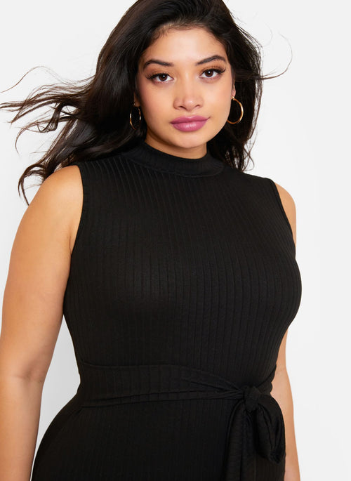 Essential Ribbed High Neck Midi Bodycon Dress