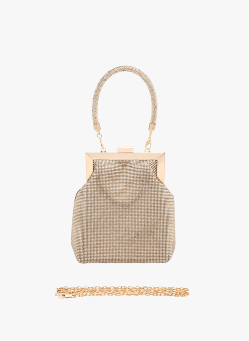Top Handle Rhinestone Soft Clutch Bag