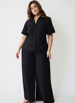 Henley Collared Button Down Blouse