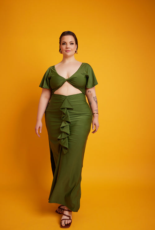 Christine Ruffled Cut-Out Maxi Dress - Green
