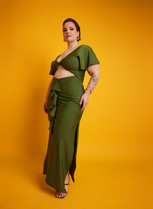Christine Ruffled Cut-Out Maxi Dress - Green