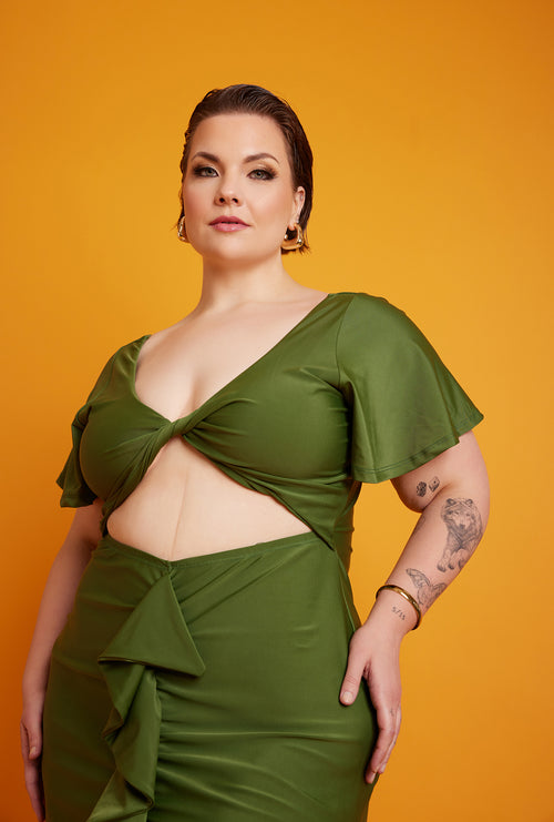 Christine Ruffled Cut-Out Maxi Dress - Green