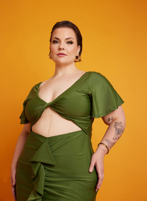 Christine Ruffled Cut-Out Maxi Dress - Green