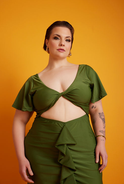 Christine Ruffled Cut-Out Maxi Dress - Green