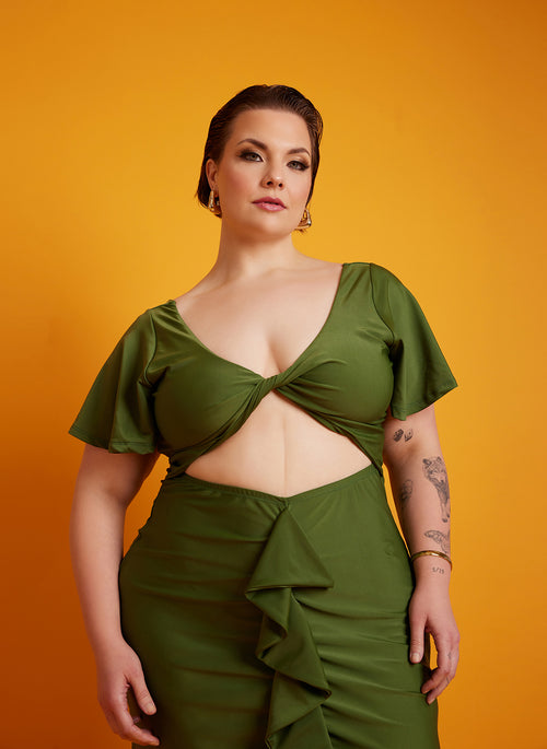 Christine Ruffled Cut-Out Maxi Dress - Green