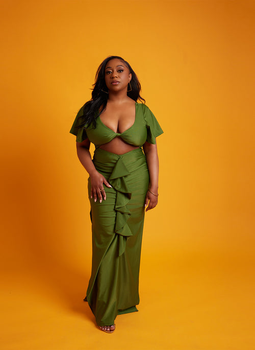 Christine Ruffled Cut-Out Maxi Dress - Green