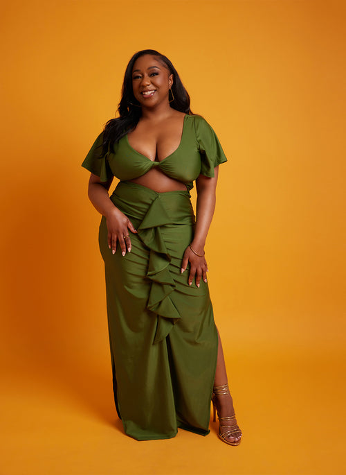 Christine Ruffled Cut-Out Maxi Dress - Green