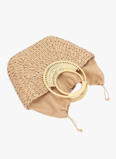 Bamboo Braided Top Handle Summer Straw Tote