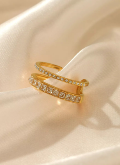 18K Gold-Plated Rhinestone Open Ring