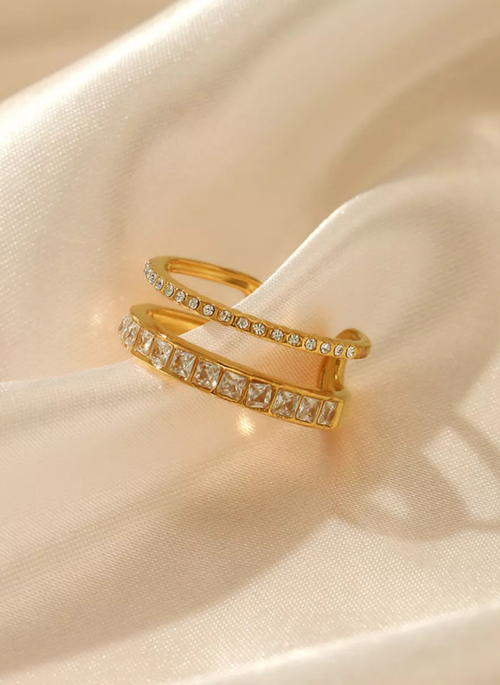 18K Gold-Plated Rhinestone Open Ring