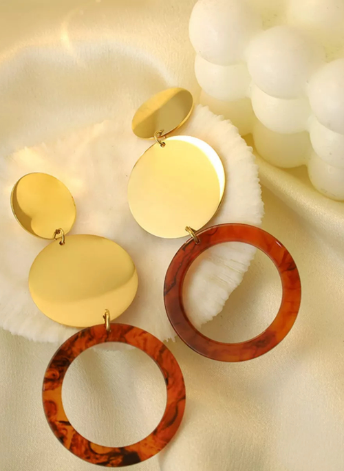 18K Gold-Plated Geometric Circle Dangle Earrings