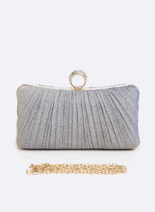 Pleated Metallic Box Clutch Bag