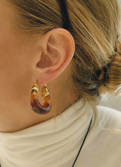 Resin Hoop Earrings with Gold Accents