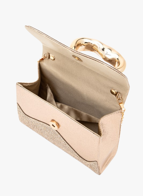 Rhinestone Iconic Top Handle Swing Clutch Bag