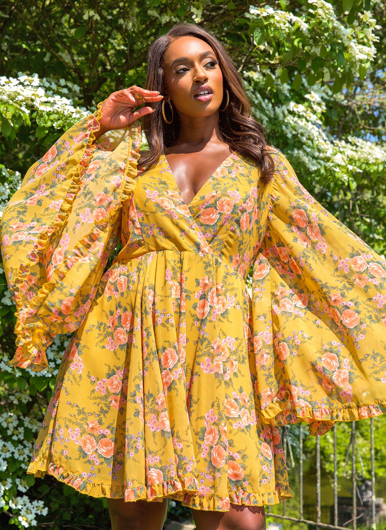 Floral Print Chiffon Skater Dress Uk Penny Floral Flared Sleeve