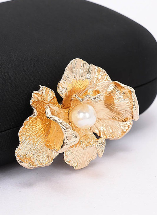 Pearl Flower Clasp Satin Box Clutch Bag