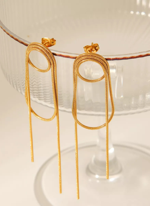 18K Gold-Plated Hoop Chain Earrings