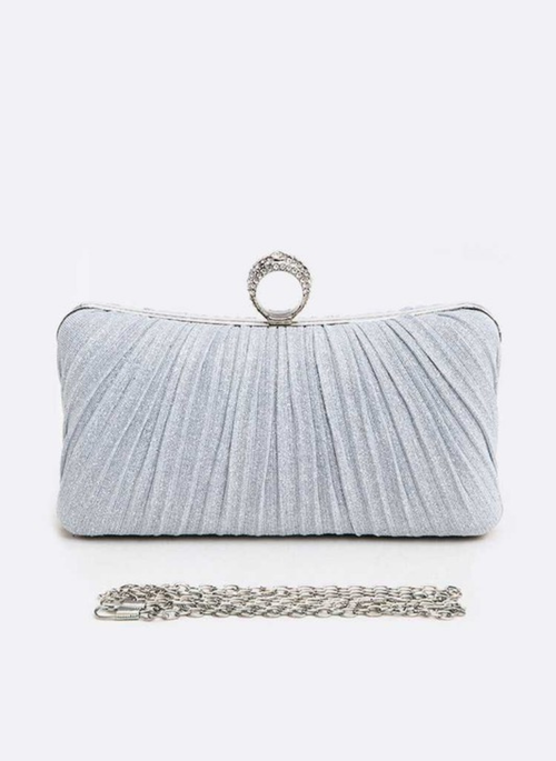 Pleated Metallic Box Clutch Bag