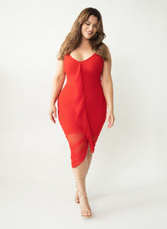 Lenia Ruched Mesh Bodycon Midi Dress