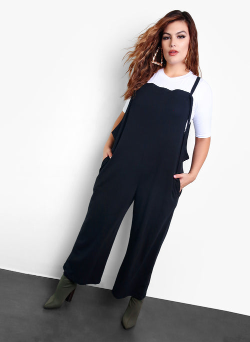 All Talk Overall Style Cropped Jumper - Black