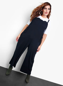 All Talk Overall Style Cropped Jumper - Black