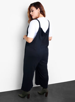 All Talk Overall Style Cropped Jumper - Black