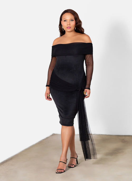 Audrey Over The Shoulder Mini Dress w. Mesh Belt Detail