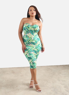 Avey Floral Strapless Bodycon Midi Dress