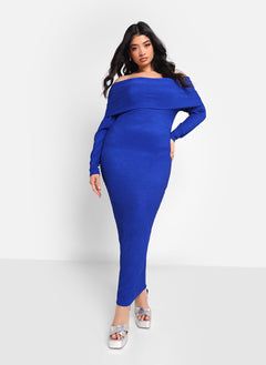 Betty Textured Off Shoulder Maxi Bodycon Dress - Royal Blue