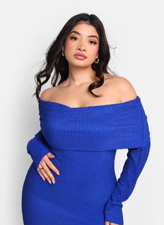 Betty Textured Off Shoulder Maxi Bodycon Dress - Royal Blue