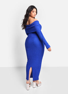 Betty Textured Off Shoulder Maxi Bodycon Dress - Royal Blue