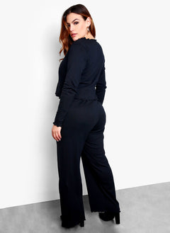 Booked & Busy Long Sleeve Tie Front Cardigan and High Waisted Pants Set