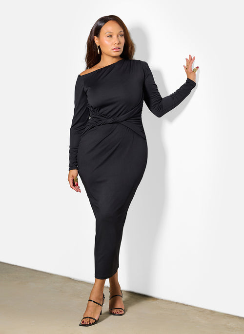 Candice Asymmetrical Neckline Knotted Maxi Dress