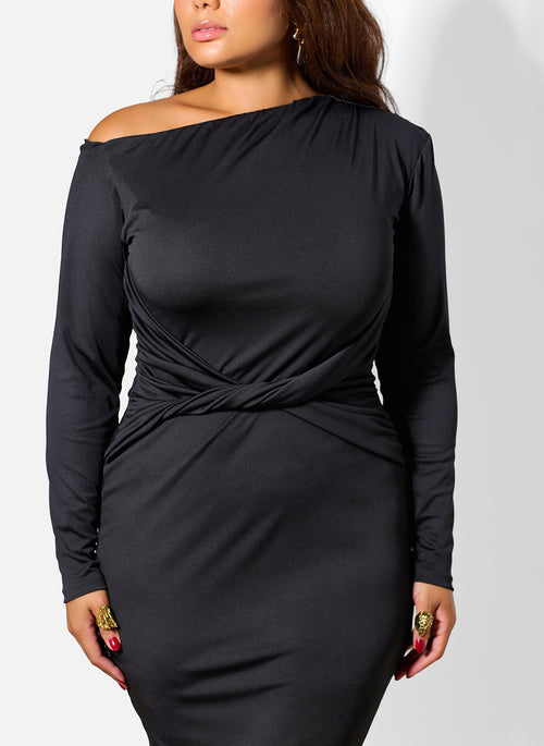 Candice Asymmetrical Neckline Knotted Maxi Dress