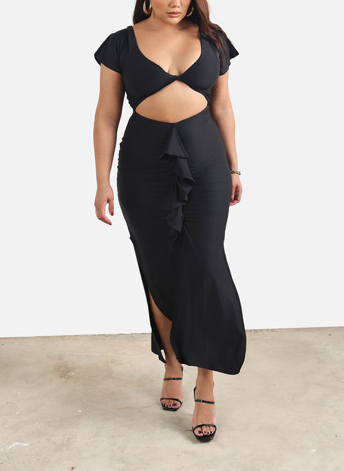 Christine Ruffled Cut-Out Maxi Dress - Black