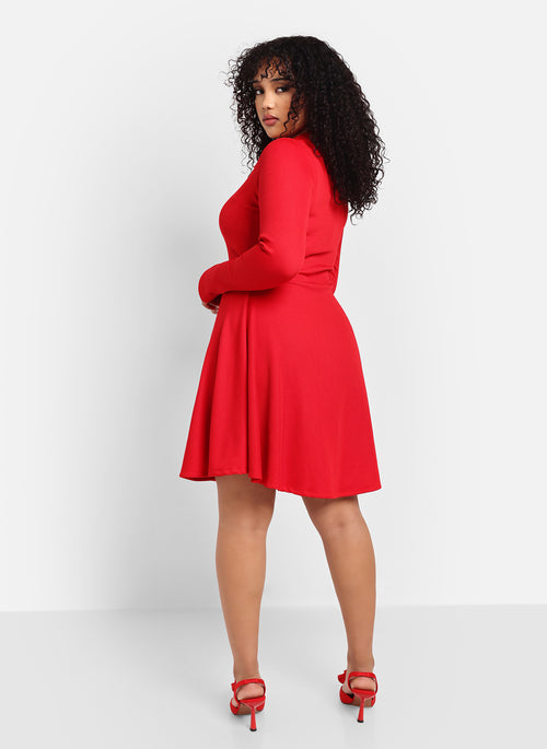 Clarissa Ribbed Button Front Mini A Line Dress - Red