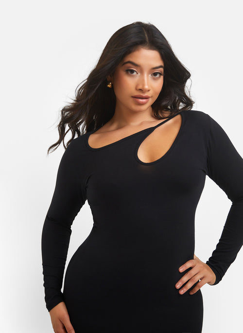 Corinne Keyhole Long Sleeve Midi Bodycon Dress