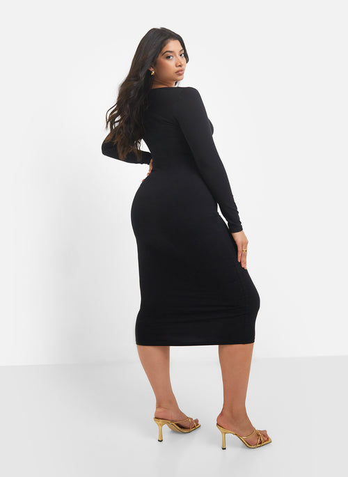 Corinne Keyhole Long Sleeve Midi Bodycon Dress