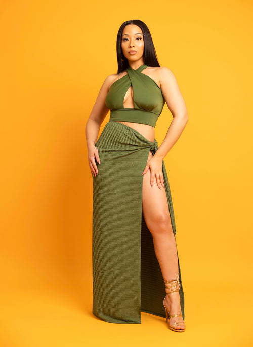 Dawn Textured Side Tie Maxi Skirt