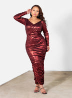 Destiny Shiny Ruched Bodycon Maxi Dress