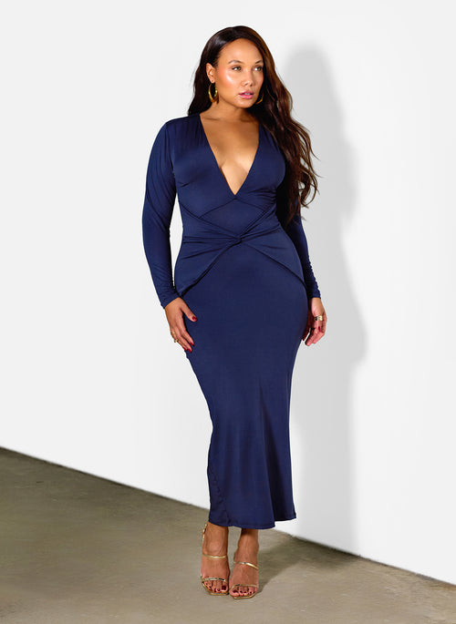 Eloise Deep Plunge Knotted Maxi Dress