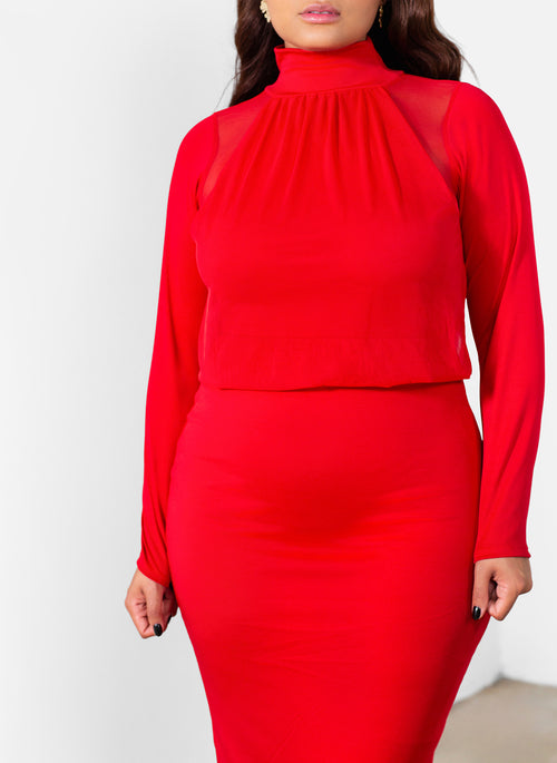 Grace Mesh Overlay Bodycon Midi Dress