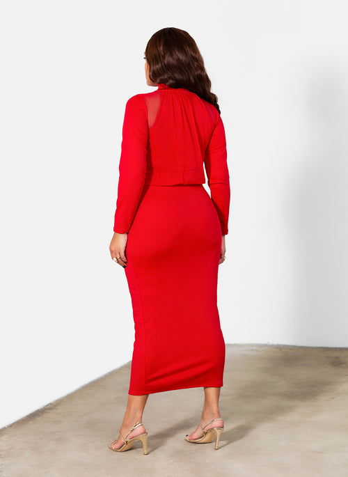 Grace Mesh Overlay Bodycon Midi Dress