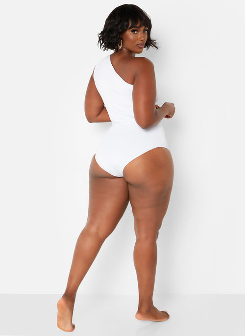 Honey Cut Out One Shoulder Swimsuit - White