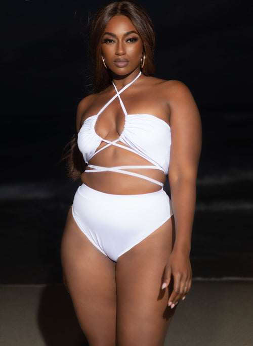Bay Bae String Wrap Halter Bikini Top - White
