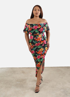 Jess Over The Shoulder Floral Bodycon Maxi Dress