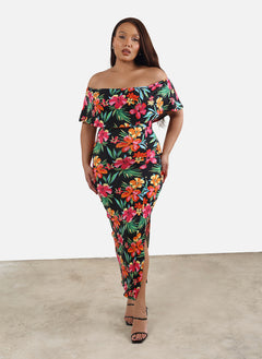 Jess Over The Shoulder Floral Bodycon Maxi Dress