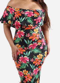 Jess Over The Shoulder Floral Bodycon Maxi Dress