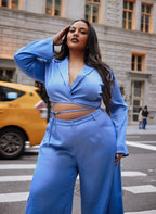 Jorja Cropped Tie Waist Blazer - Light Blue